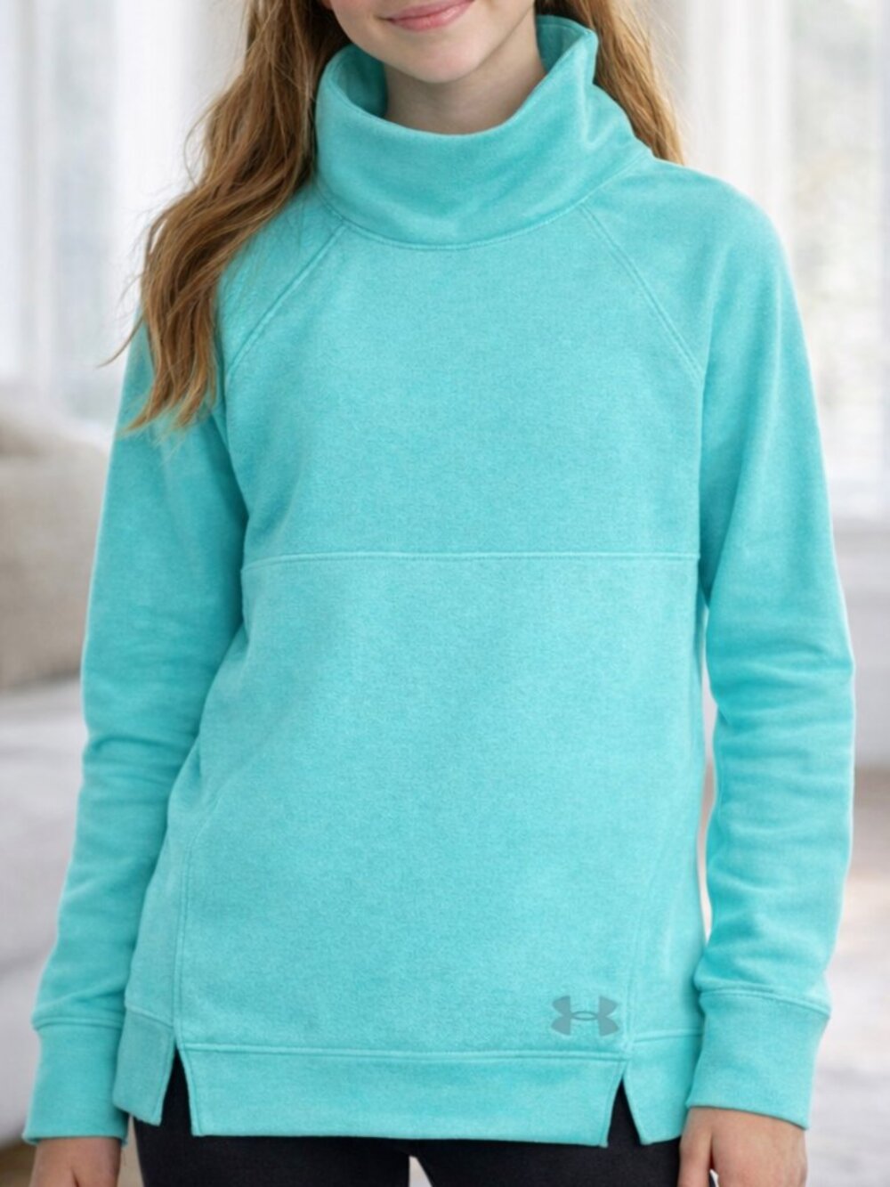 Under Armour Girls Mock Neck Aqua Blue Pullover Sweatshirt XL